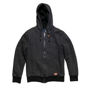 Buffalo David Bitton Hoodie Jacket Men Medium Full Zip Black Heather Fleece line